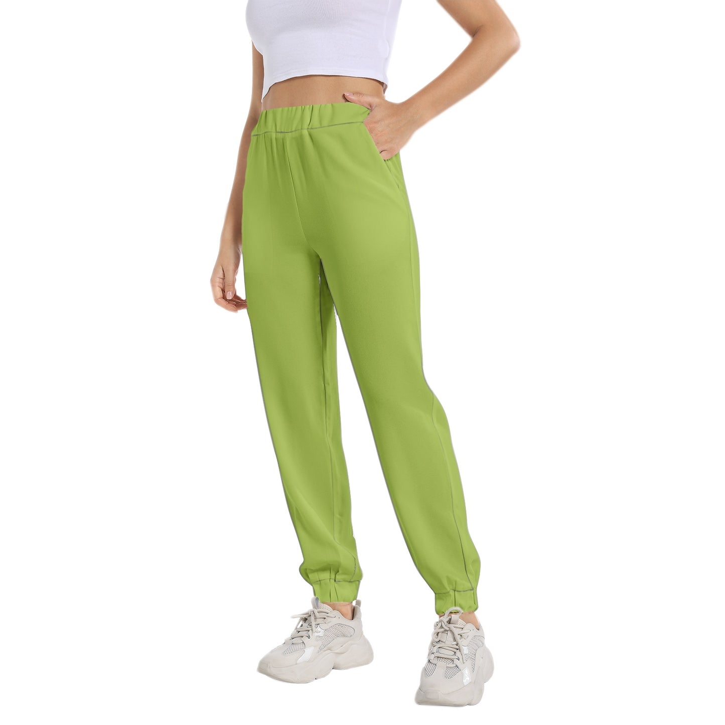 Chartreuse Green Elastic Waist Tapered Sweatpant