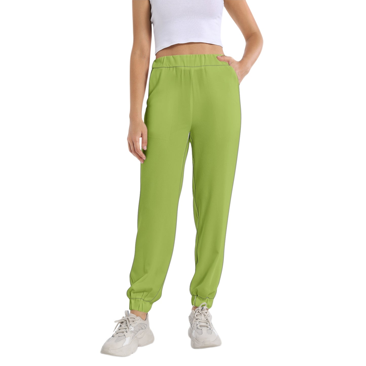 Chartreuse Green Elastic Waist Tapered Sweatpant