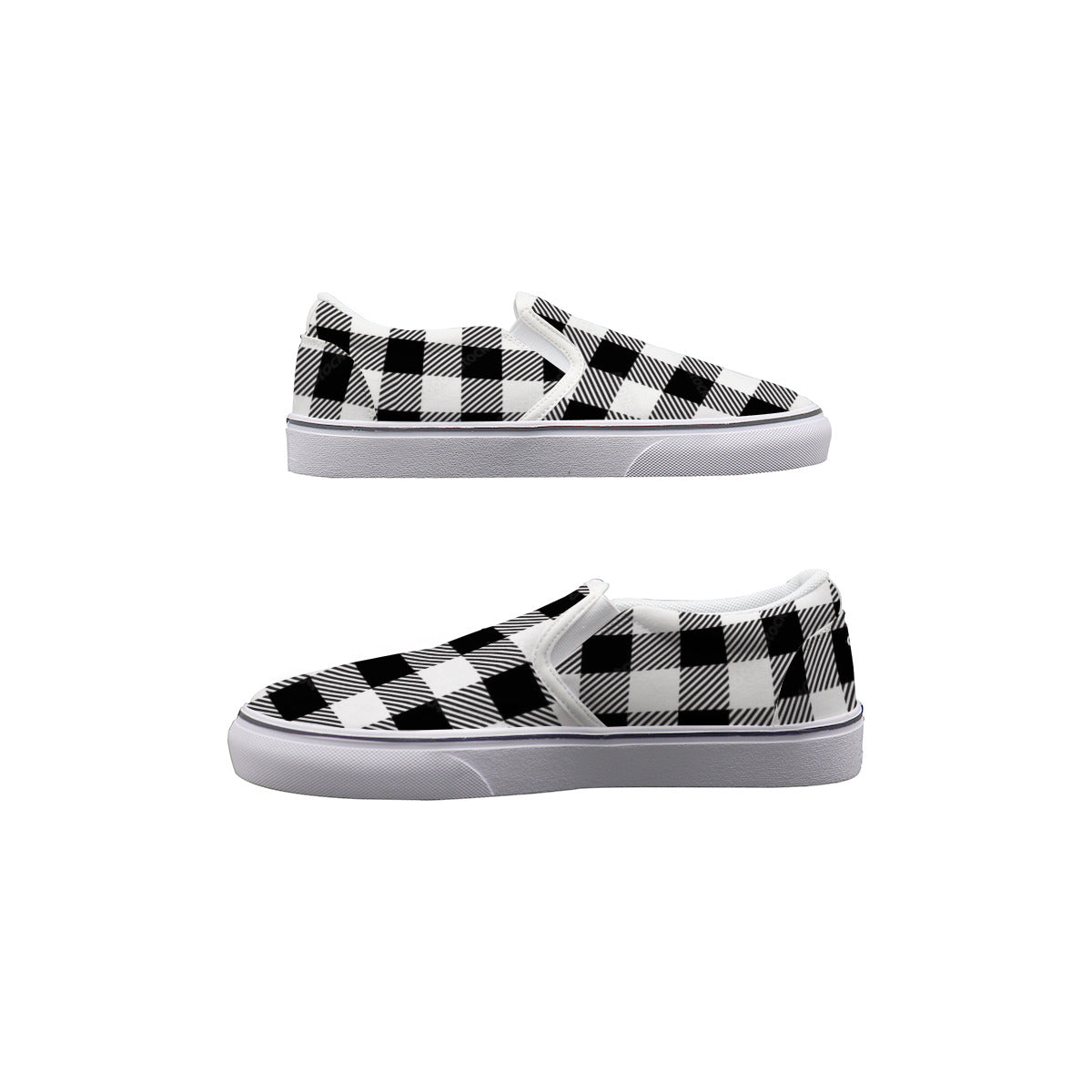 Men's Slip On Sneakers Trending Black and White Plaid