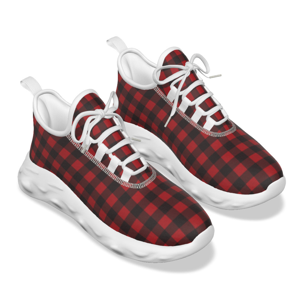 Red and Black Checked Men's Light Sports Shoes