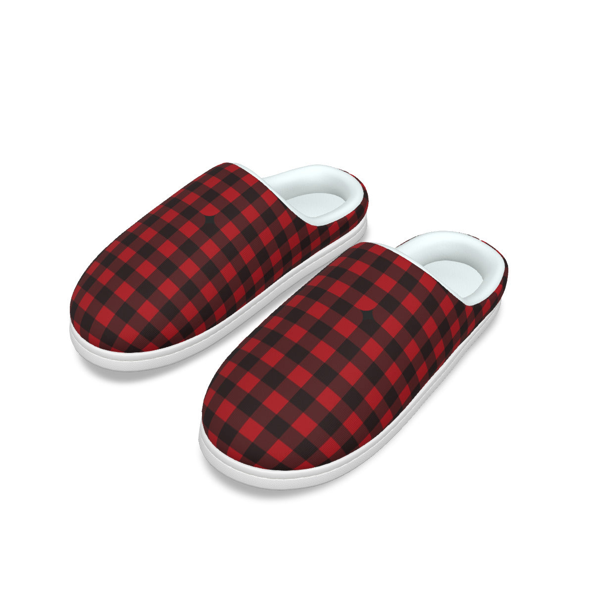 Red and Black Plaid Men's Plush Slippers