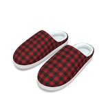 Red and Black Plaid Men's Plush Slippers