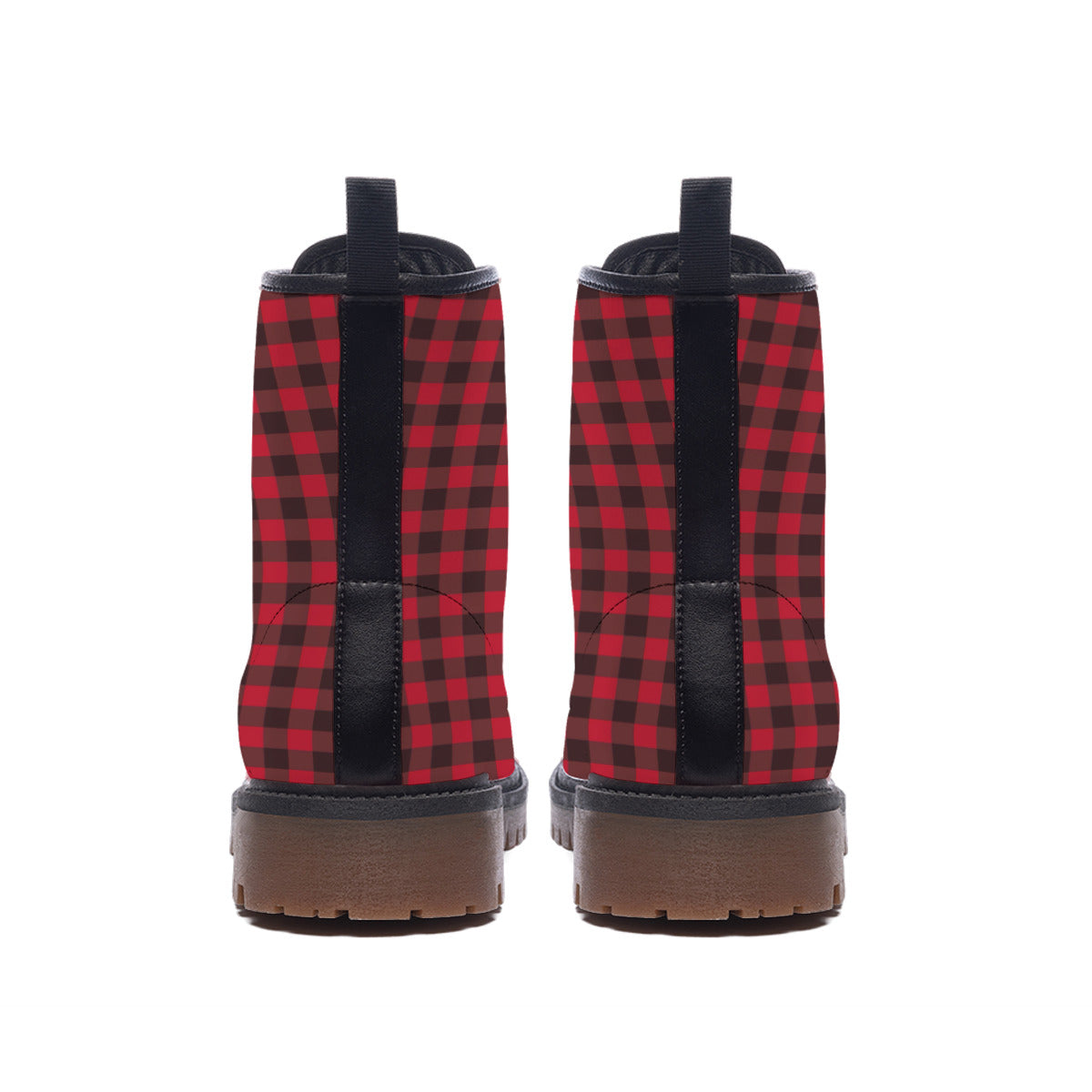 Red and Black Plaid Men's Martin Short Boots