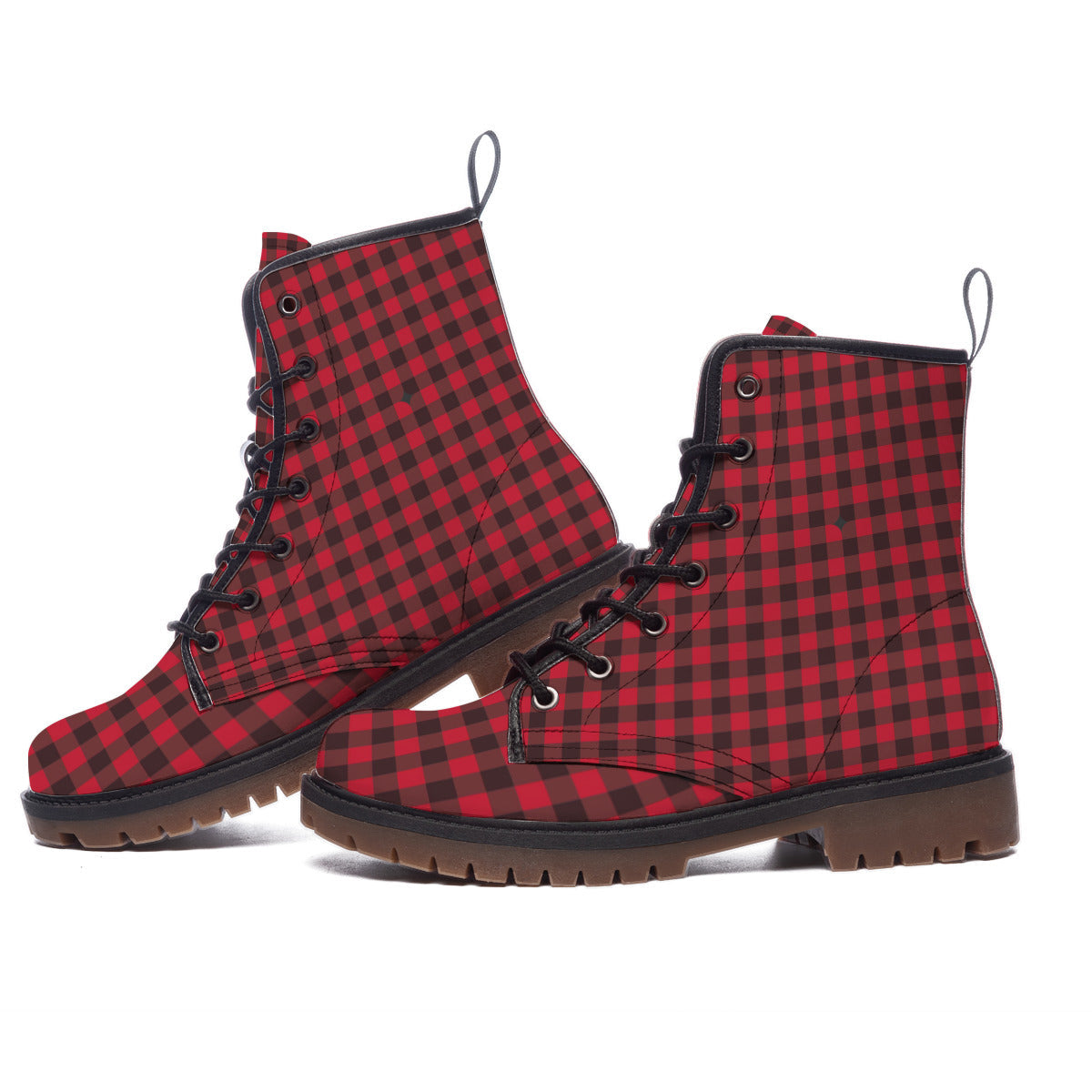 Red and Black Plaid Men's Martin Short Boots