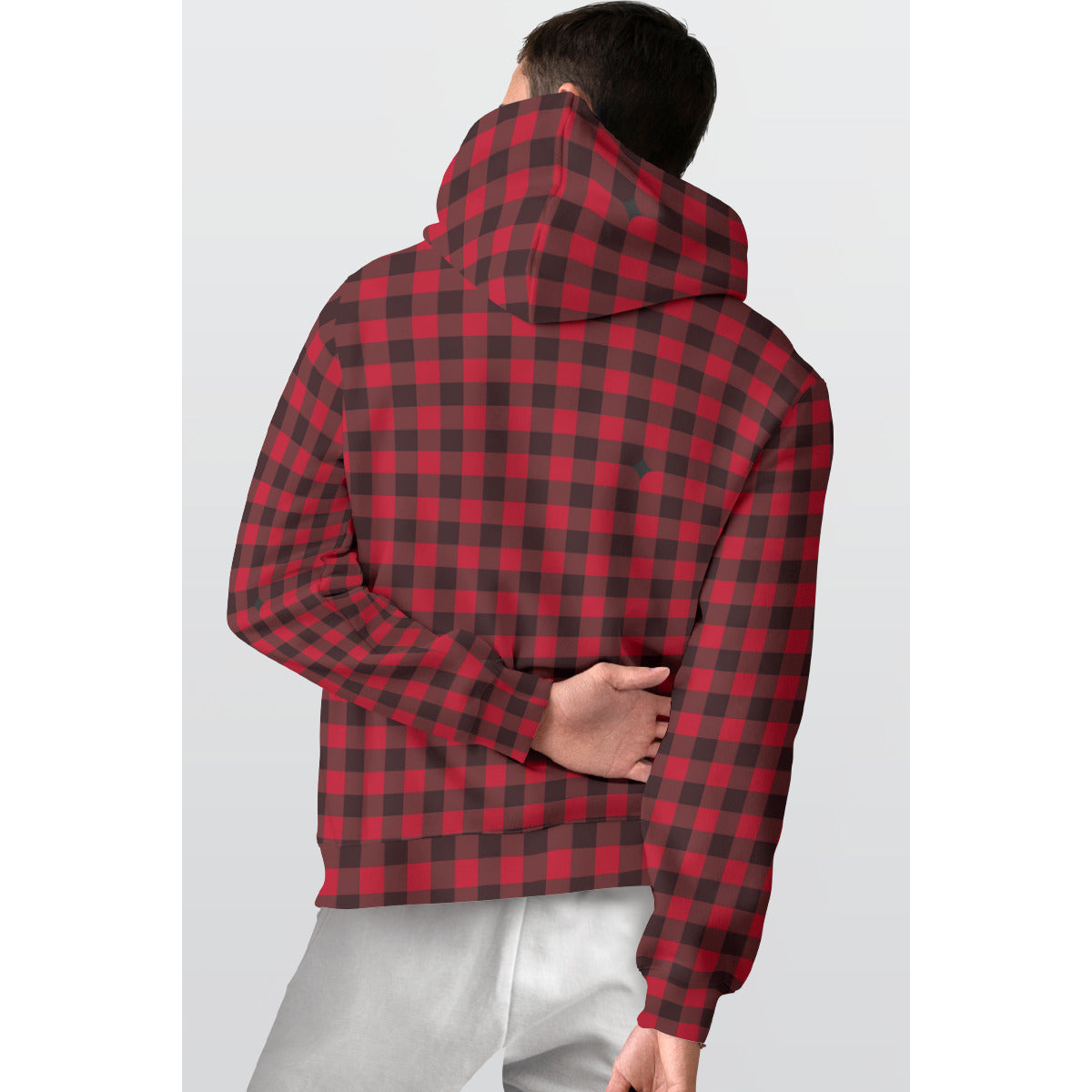 Red and black plaid Men's Thicken Pullover Hoodie