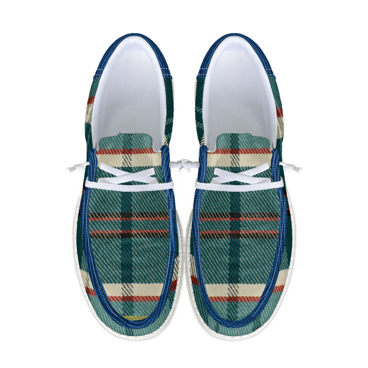 Unisex Teal Plaid Pattern Canvas Loafers