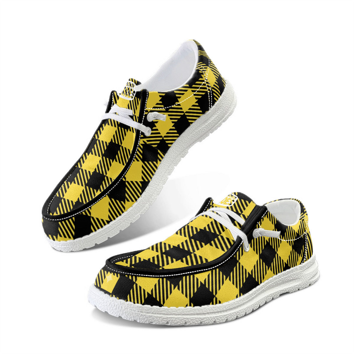 Yellow Unisex Plaid Canvas Loafers