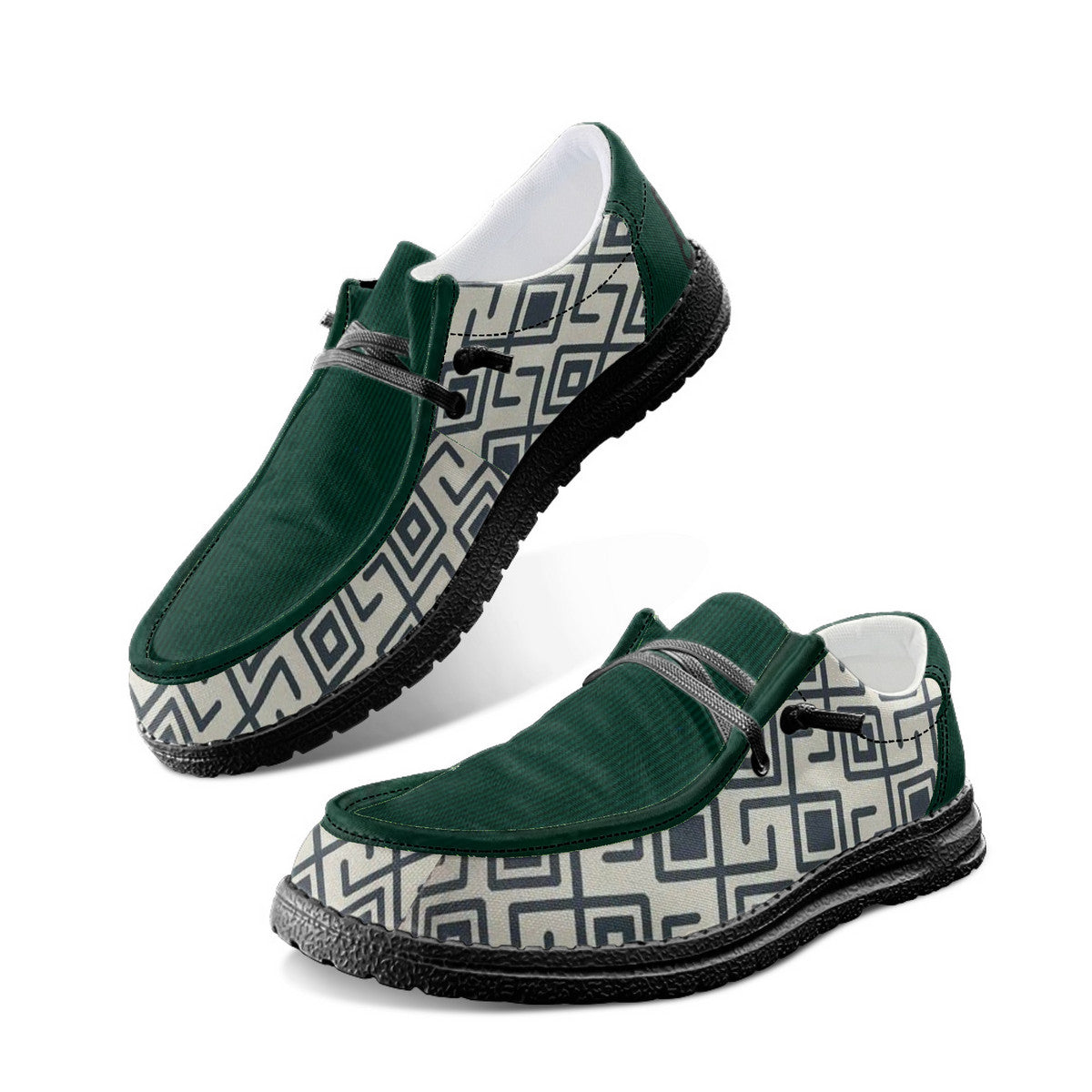 Green and geopattern Canvas Loafers