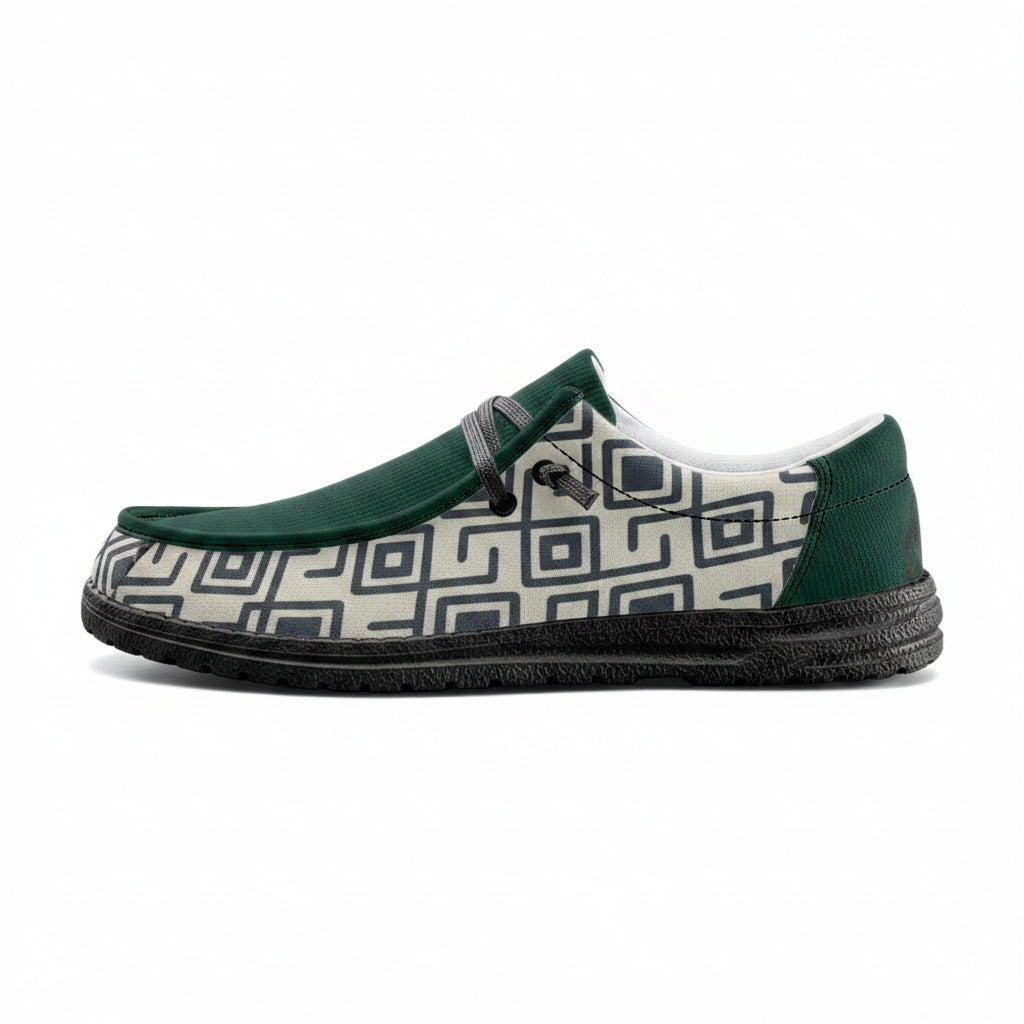 Green and geopattern Canvas Loafers
