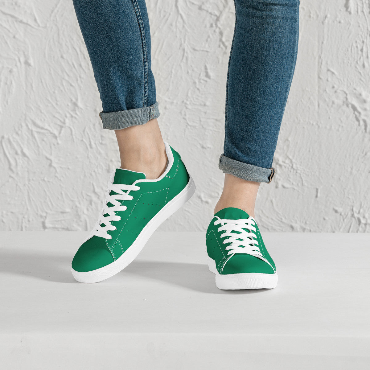 Green  Low-Top Synthetic Leather Sneakers -