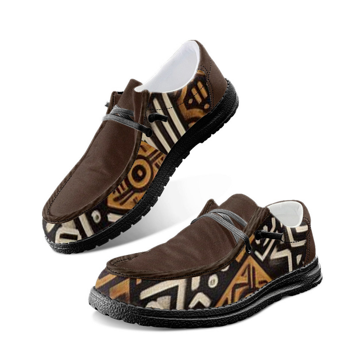Unisex Brown Tribal Pattern Canvas Loafers