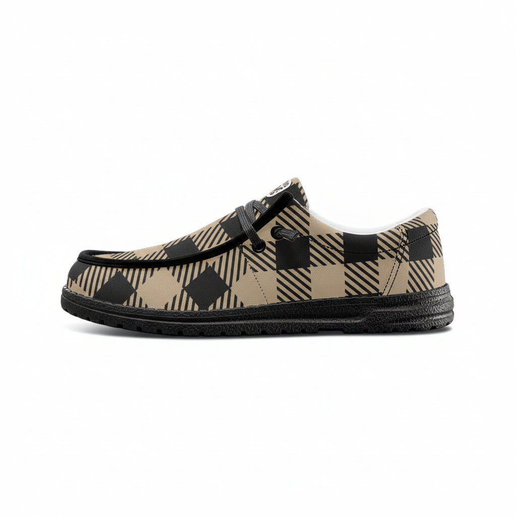 Unisex Tan Brown Plaid Canvas Loafers