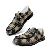 Unisex Tan Brown Plaid Canvas Loafers