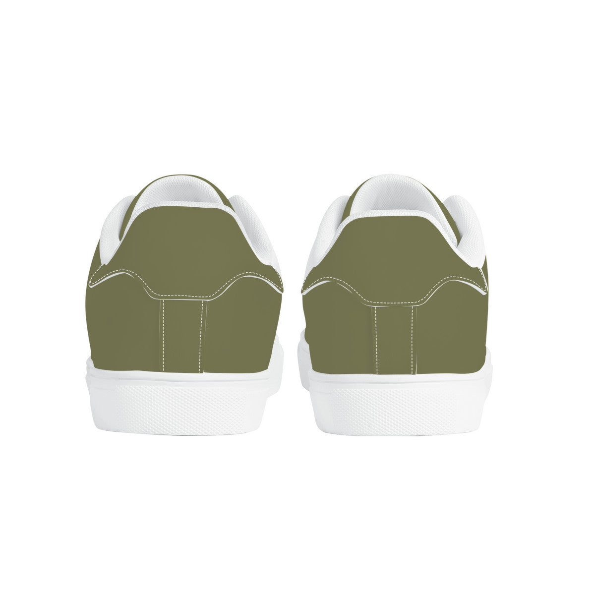 Olive Green Low-Top Synthetic Leather Sneakers - White