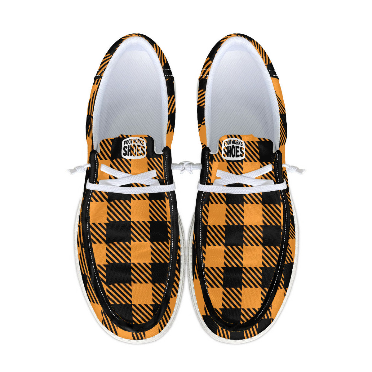 Orange Unisex Buffalo Plaid Canvas Loafers