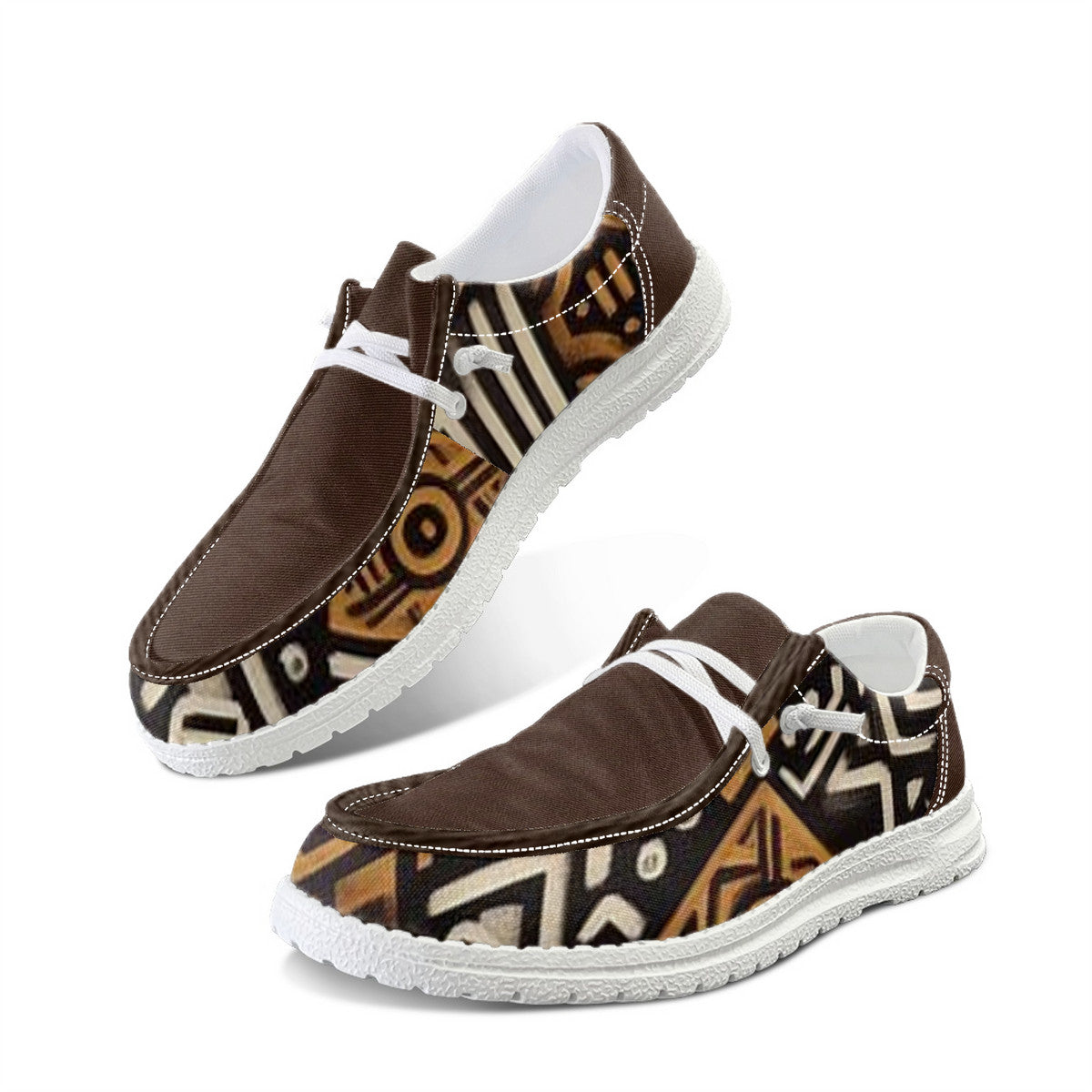 Unisex Brown Tribal Pattern Canvas Loafers