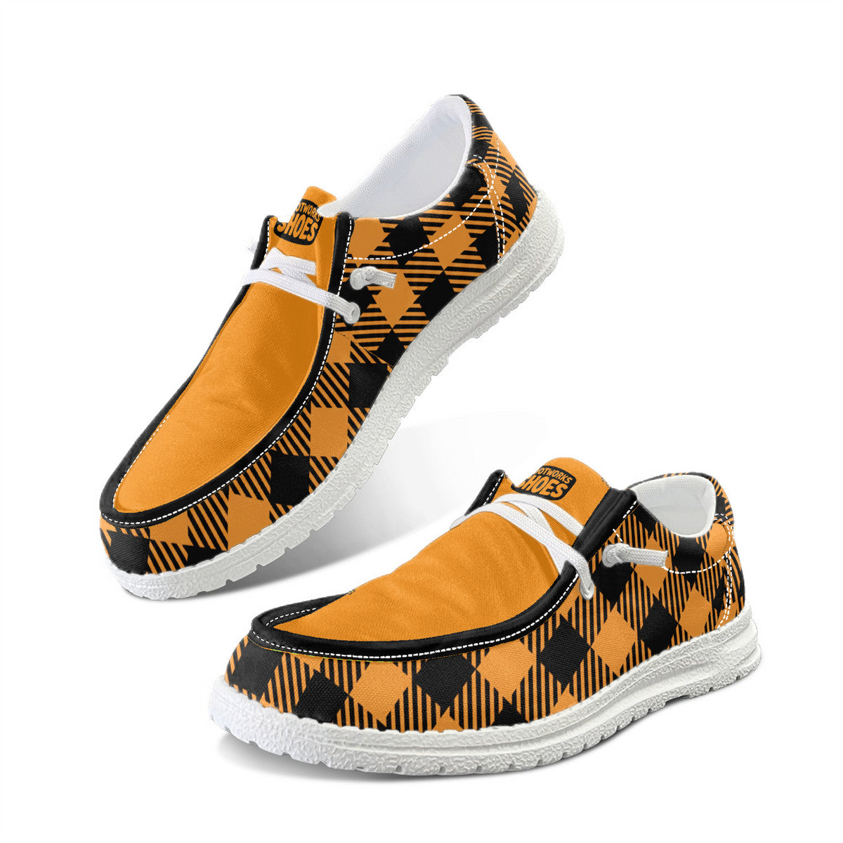 Unisex Orange Plaid Canvas Loafers