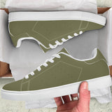 Olive Green Low-Top Synthetic Leather Sneakers - White
