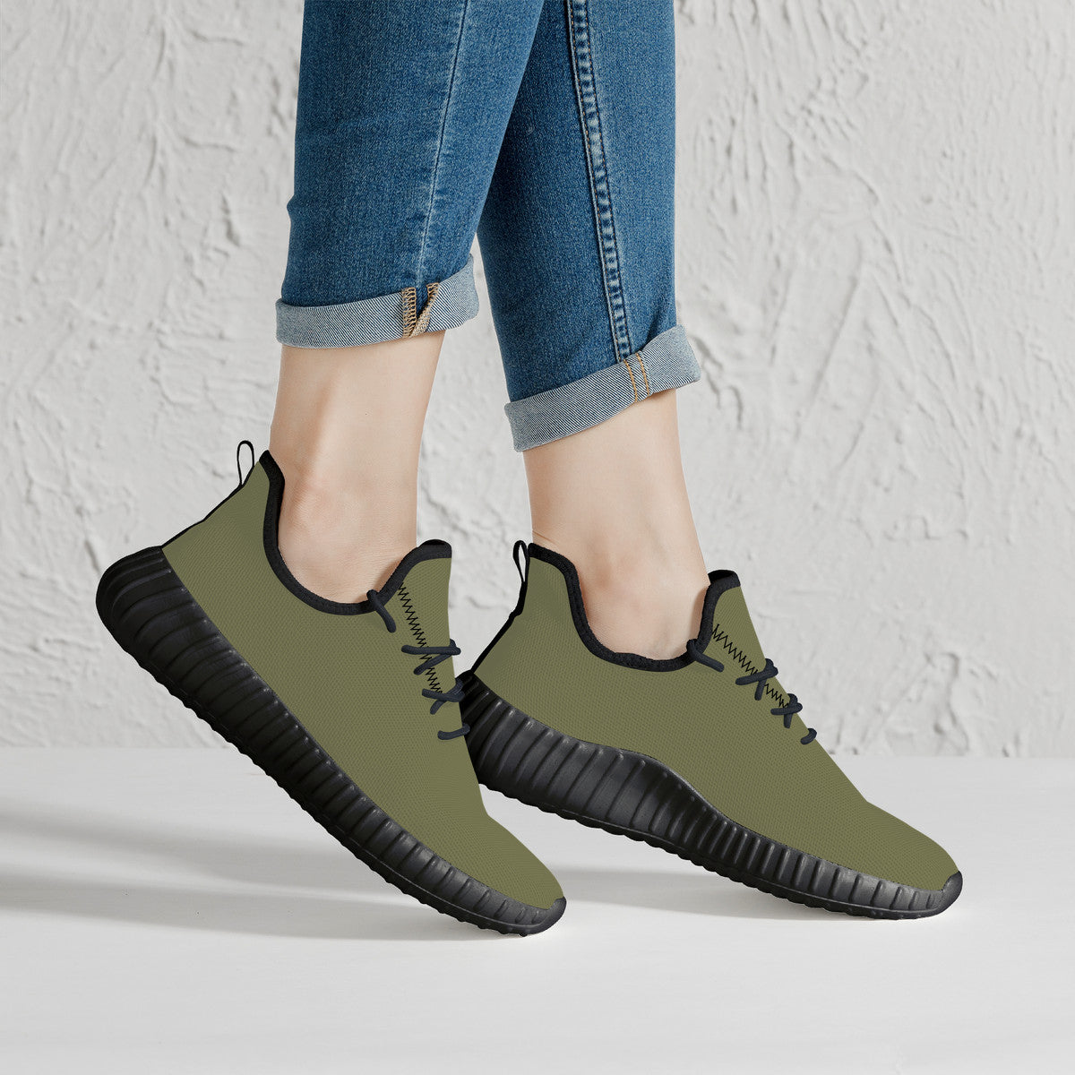 Olive Green Mesh Knit Sneakers