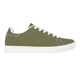 Olive Green Low-Top Synthetic Leather Sneakers - White