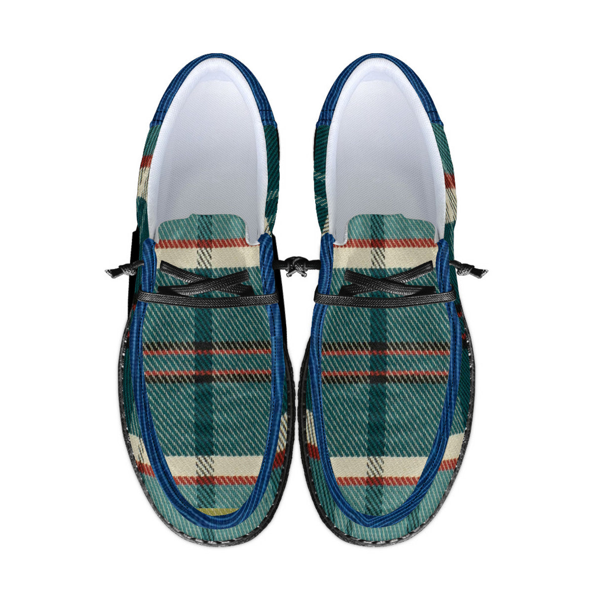 Unisex Teal Plaid Pattern Canvas Loafers