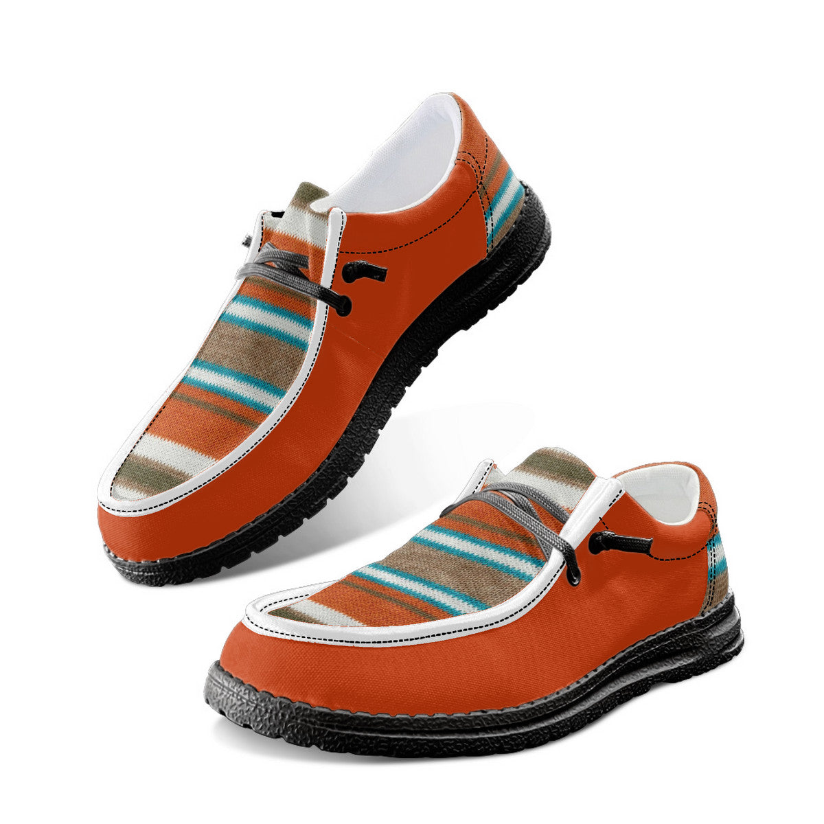 Unisex Orange Striped Pattern Canvas Loafers