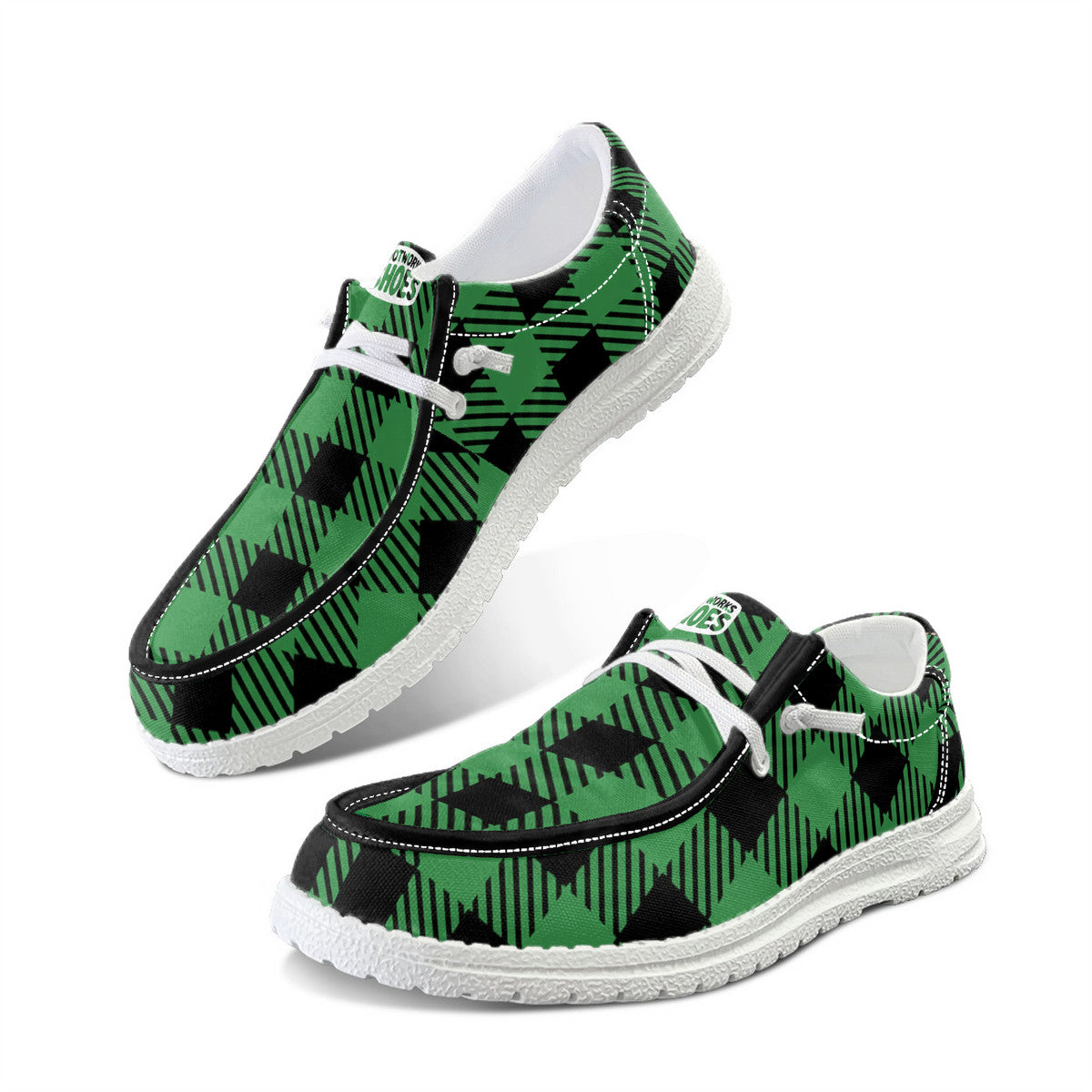 Unisex Green Plaid  Loafers