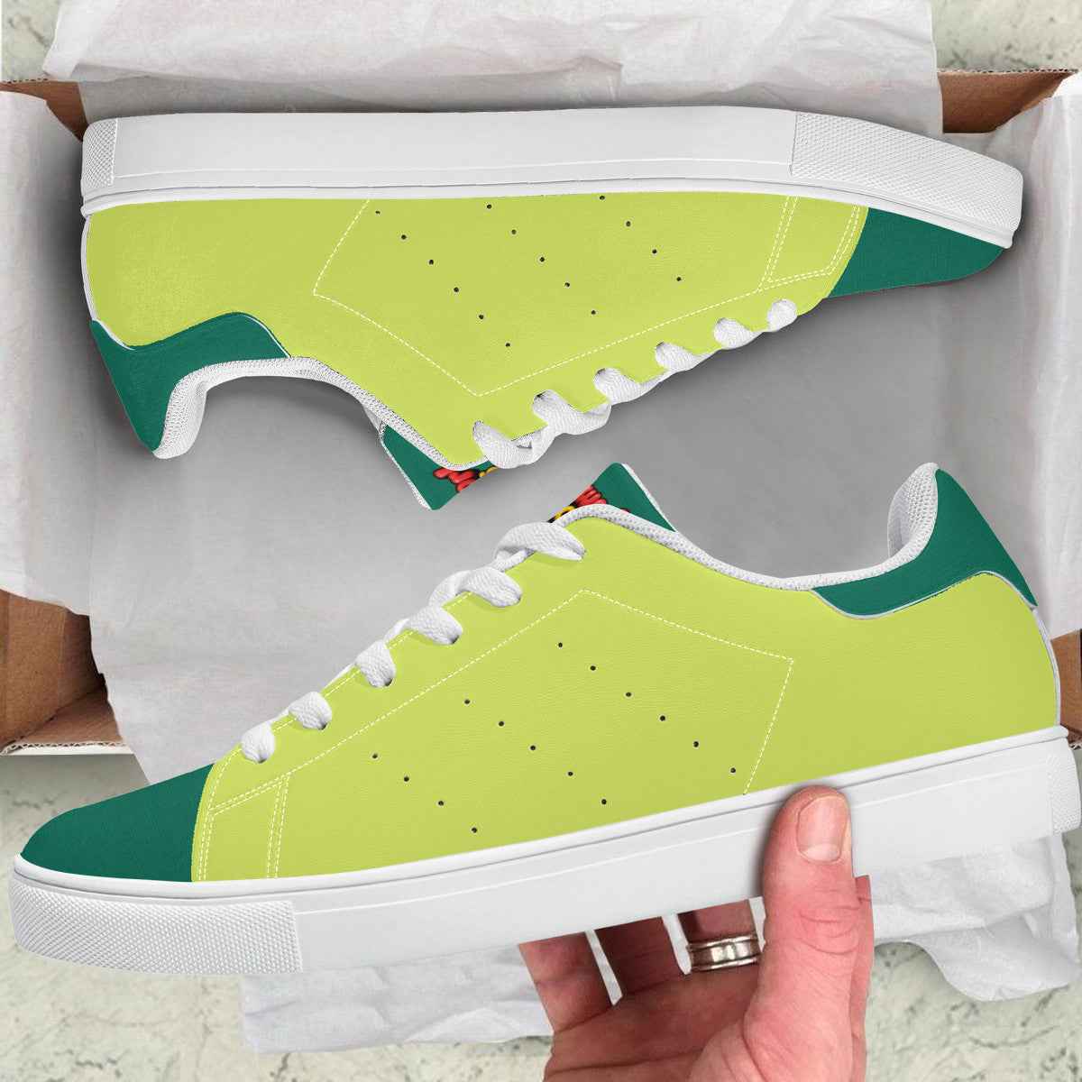 Neon Green Unisex Low-Top Synthetic Leather Sneakers
