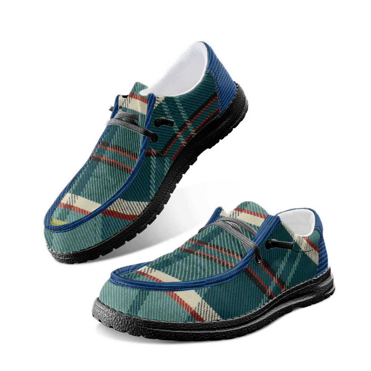 Unisex Teal Plaid Pattern Canvas Loafers