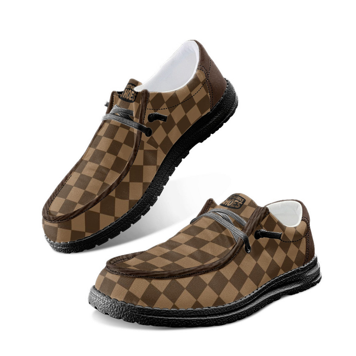 Unisex Brown Check Canvas Loafers