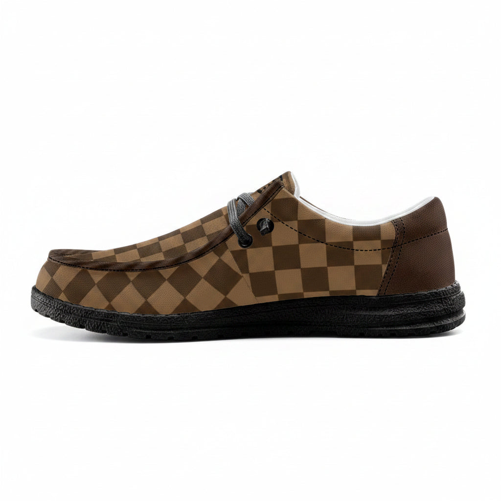 Unisex Brown Check Canvas Loafers