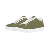 Olive Green Low-Top Synthetic Leather Sneakers - White