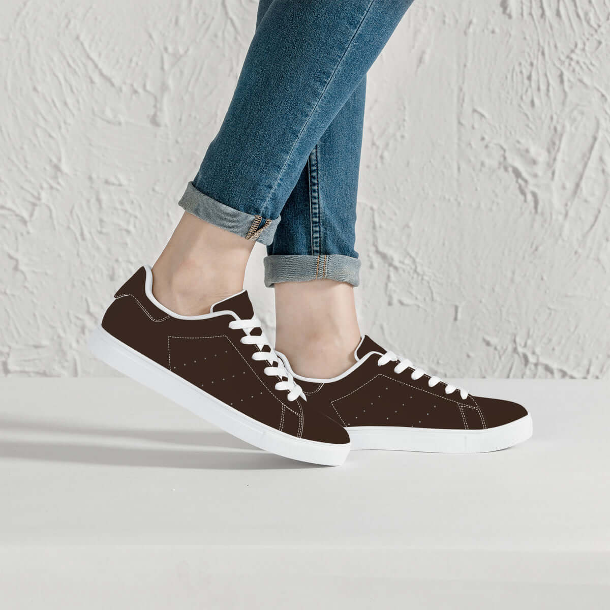 Brown Low-Top Synthetic Leather Sneakers