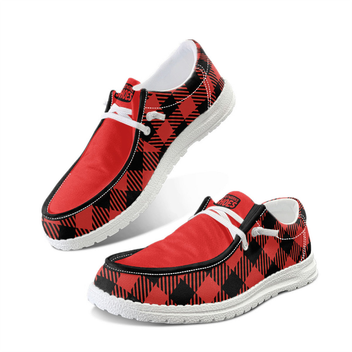 Red Plaid Unisex Canvas Loafers