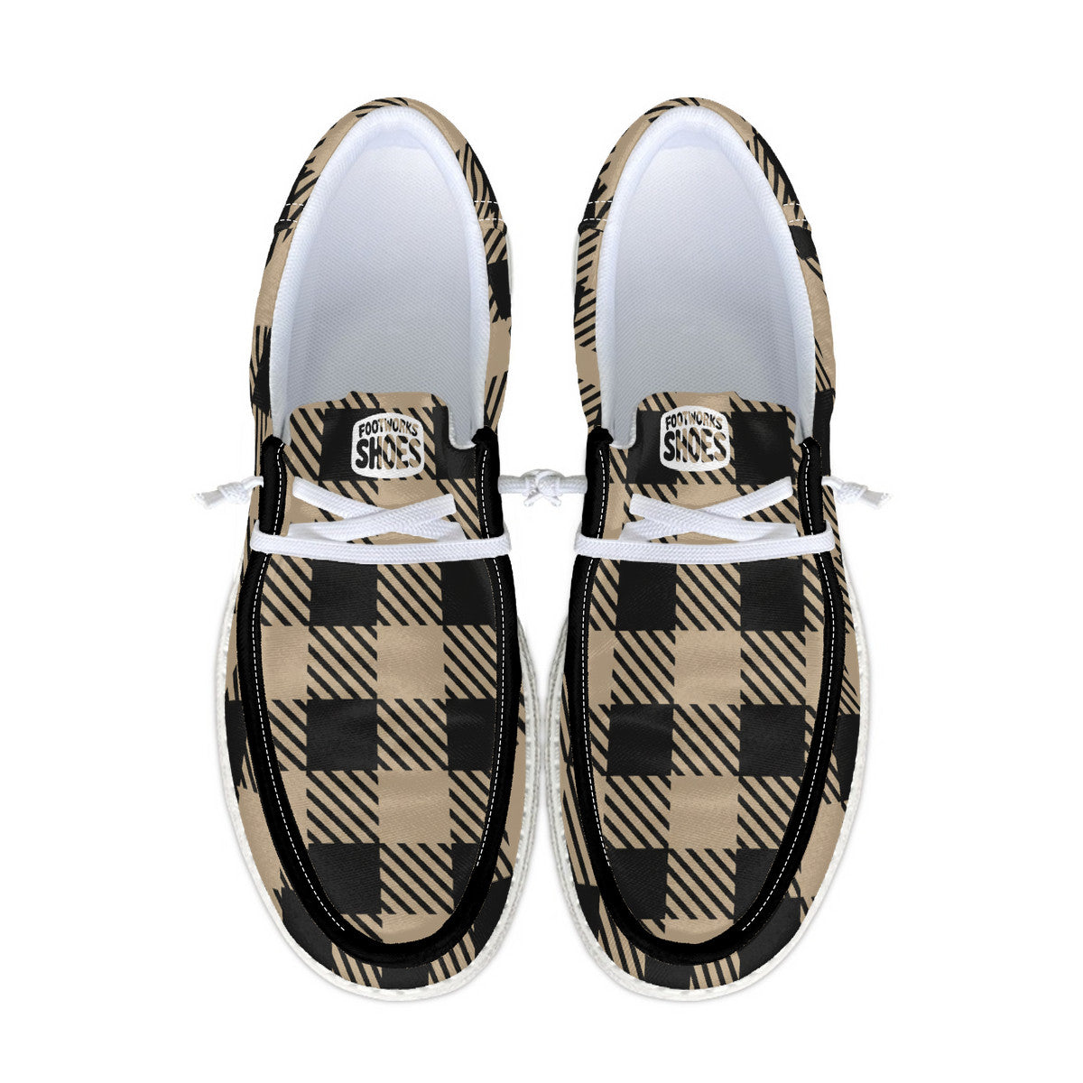 Unisex Tan Brown Plaid Canvas Loafers