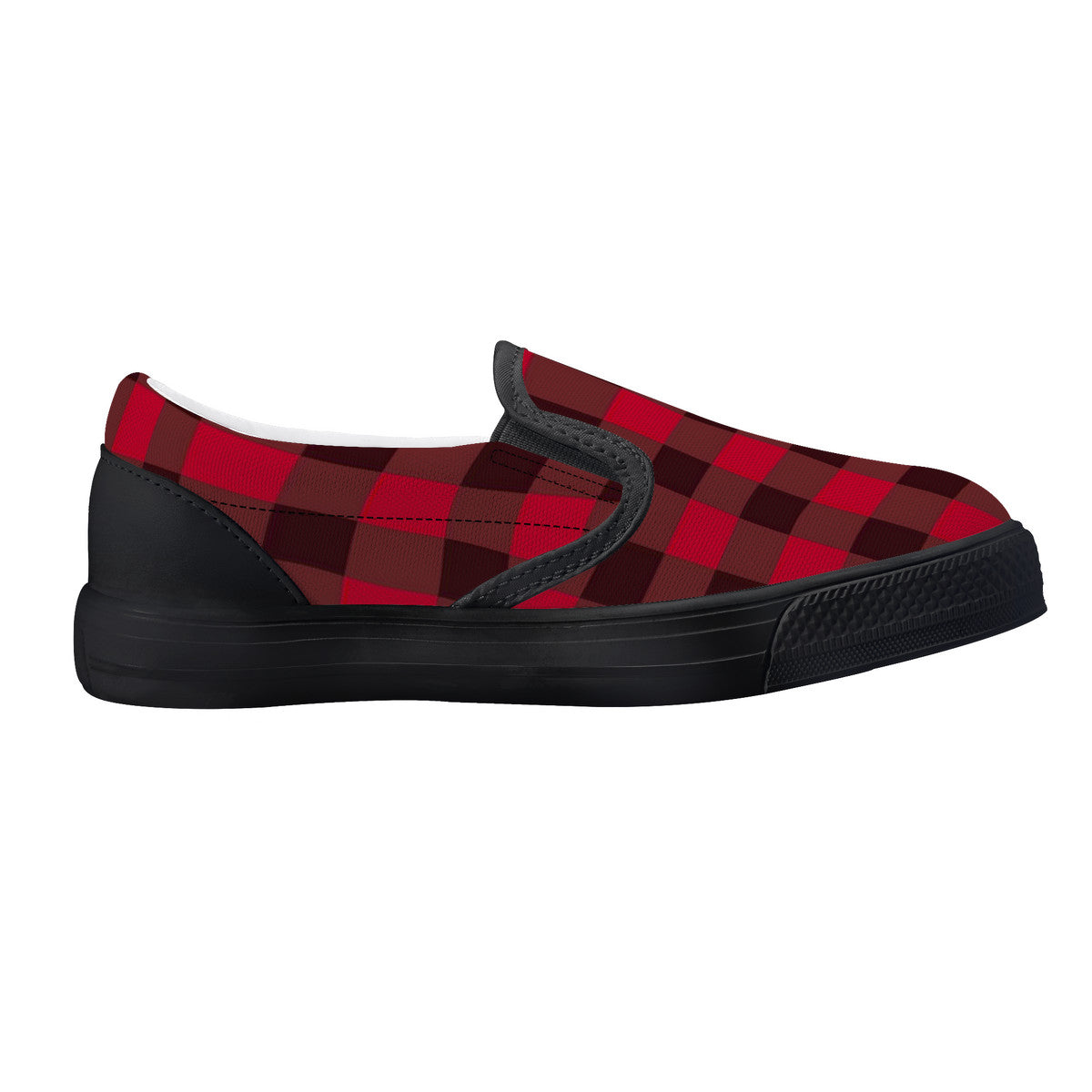 Red Plaid Kids Slip-on shoes - Black