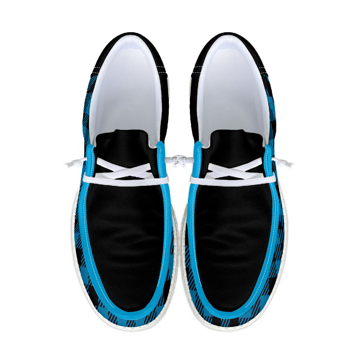 Blue Unisex Check Pattern Canvas Loafers