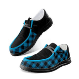 Blue Unisex Check Pattern Canvas Loafers