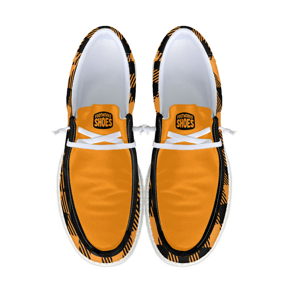 Unisex Orange Plaid Canvas Loafers