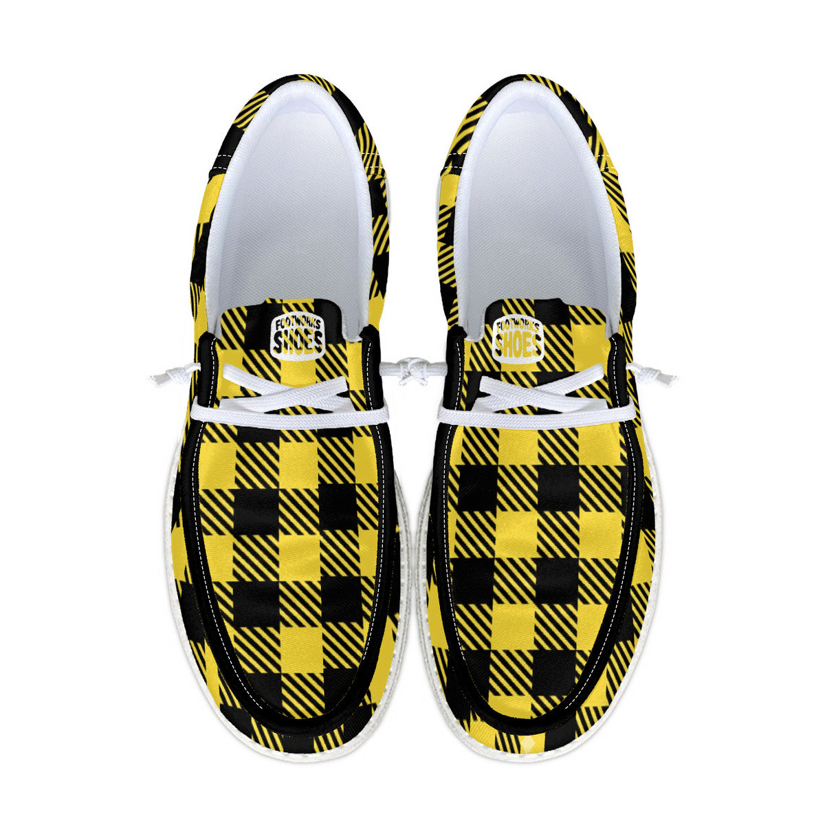 Yellow Unisex Plaid Canvas Loafers