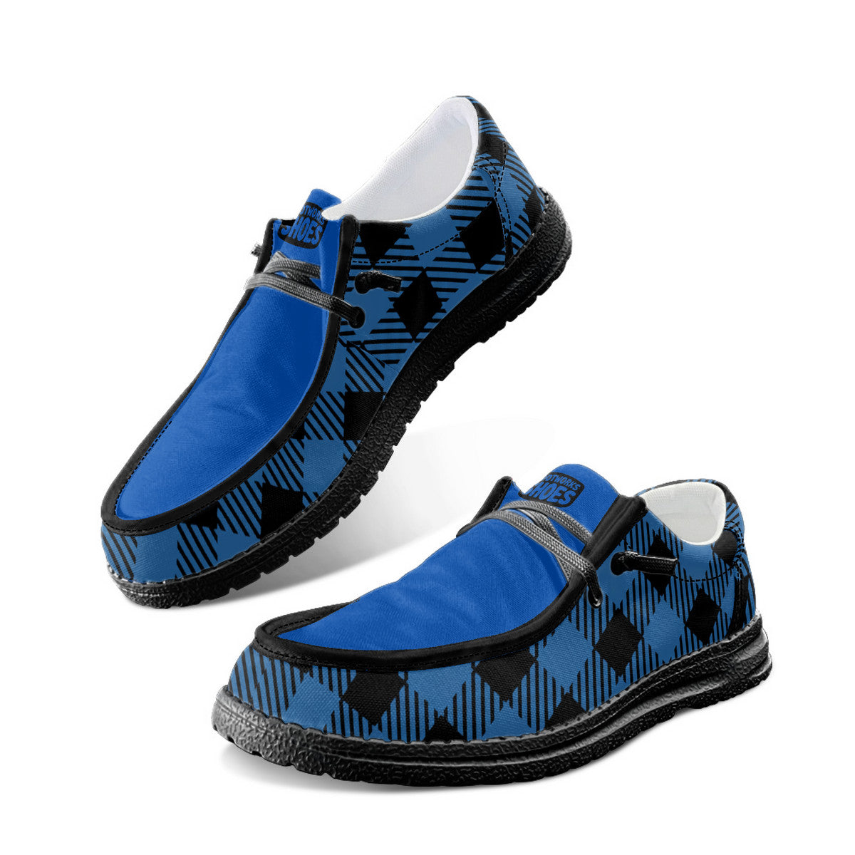 Unisex Blue Plaid Canvas Loafers