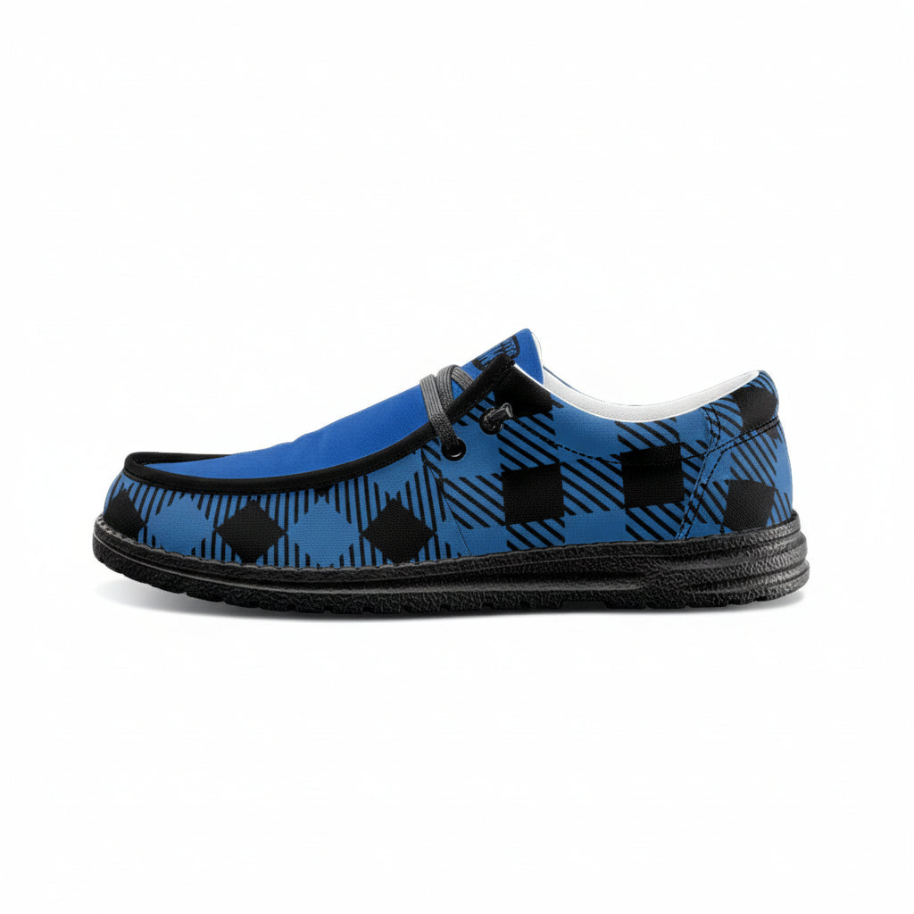 Unisex Blue Plaid Canvas Loafers