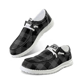 Unisex Gray Plaid Canvas Loafers