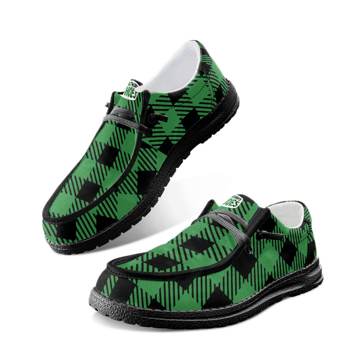 Unisex Green Plaid  Loafers