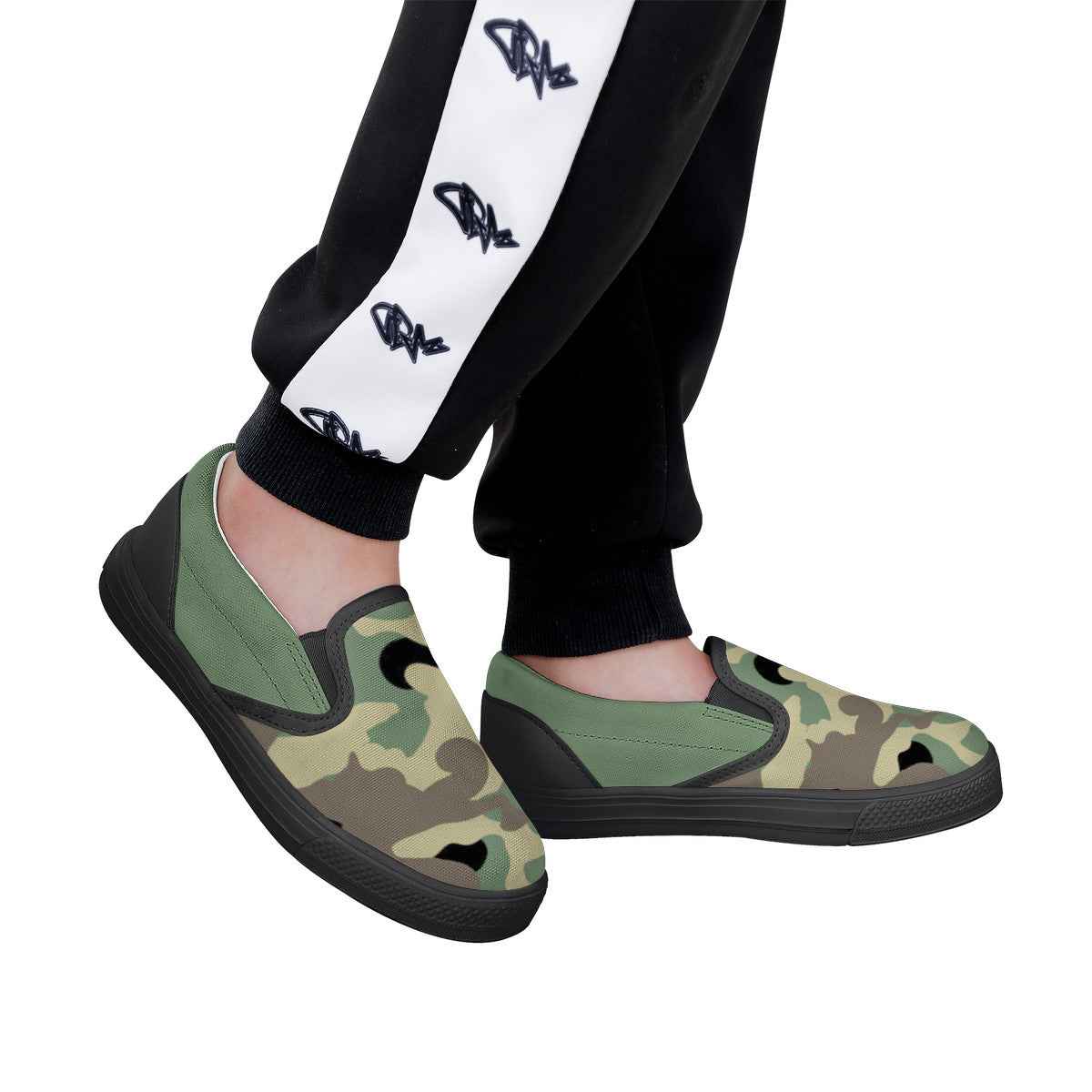 Green Camo Pattern Kids Slip-on shoes