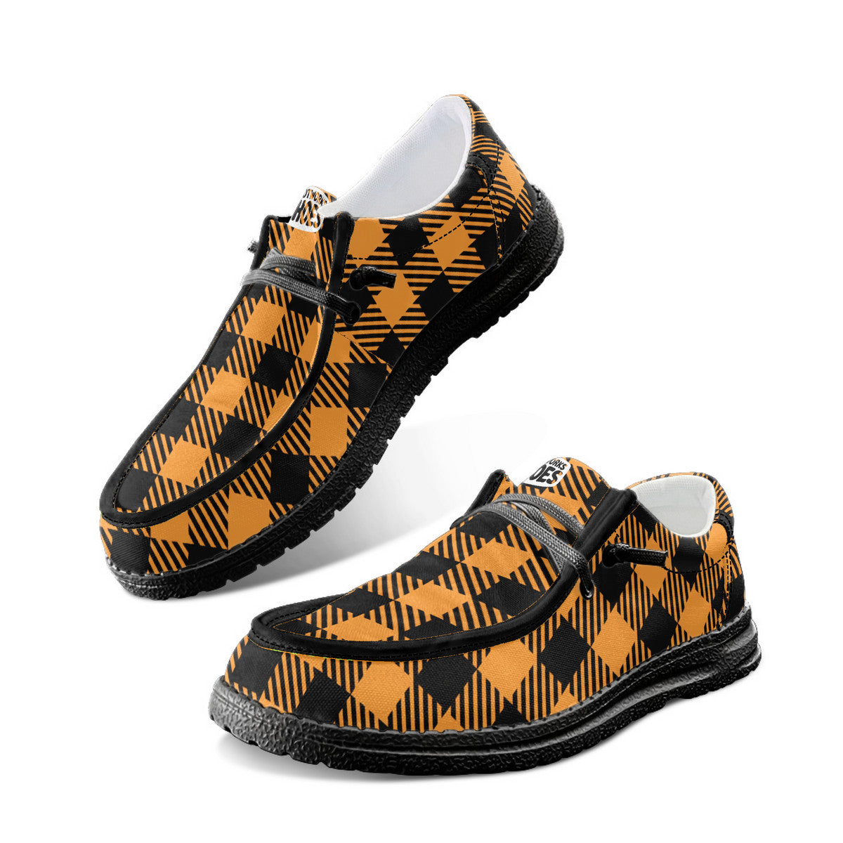 Orange Unisex Plaid Canvas Loafers
