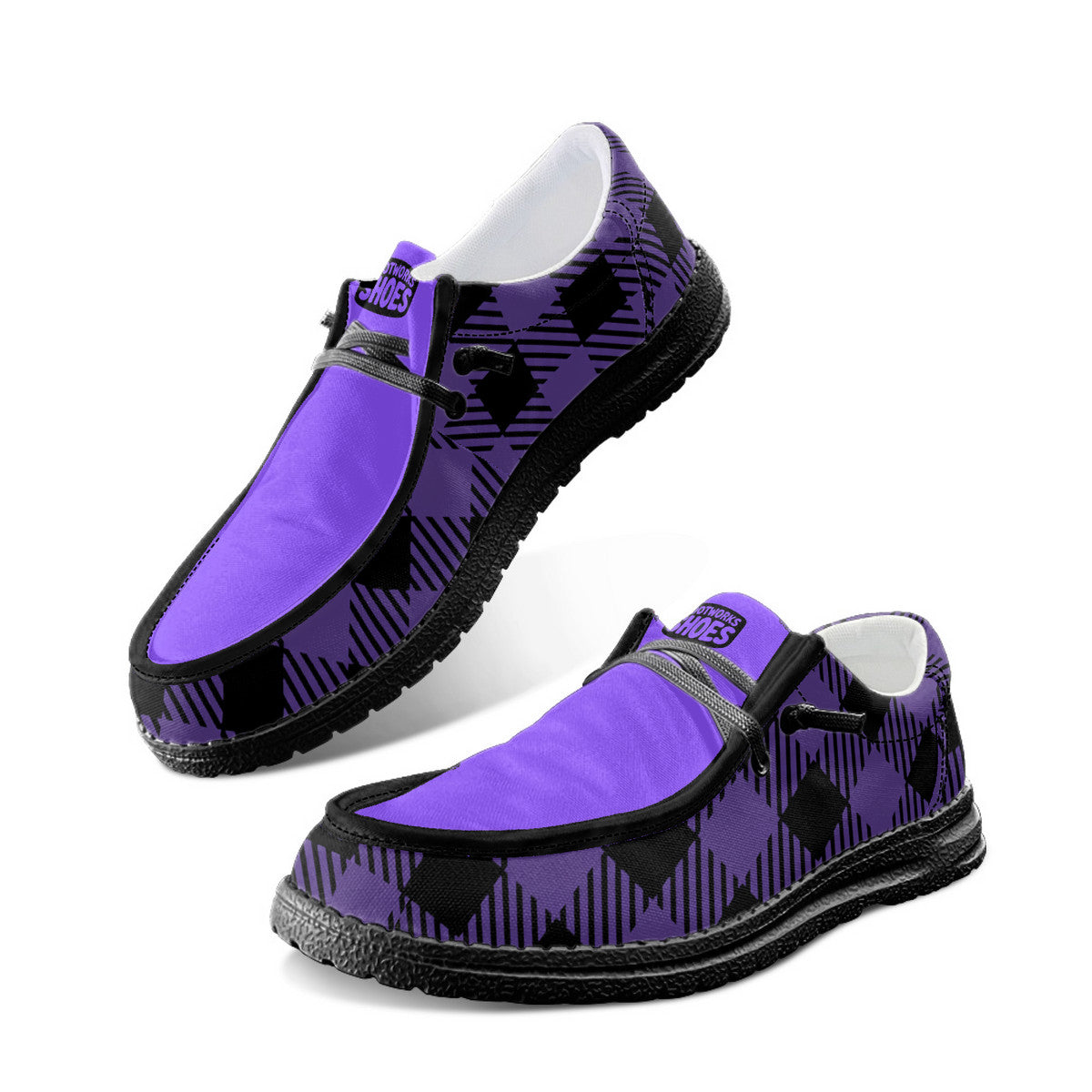 Unisex Purple Plaid Canvas Loafers