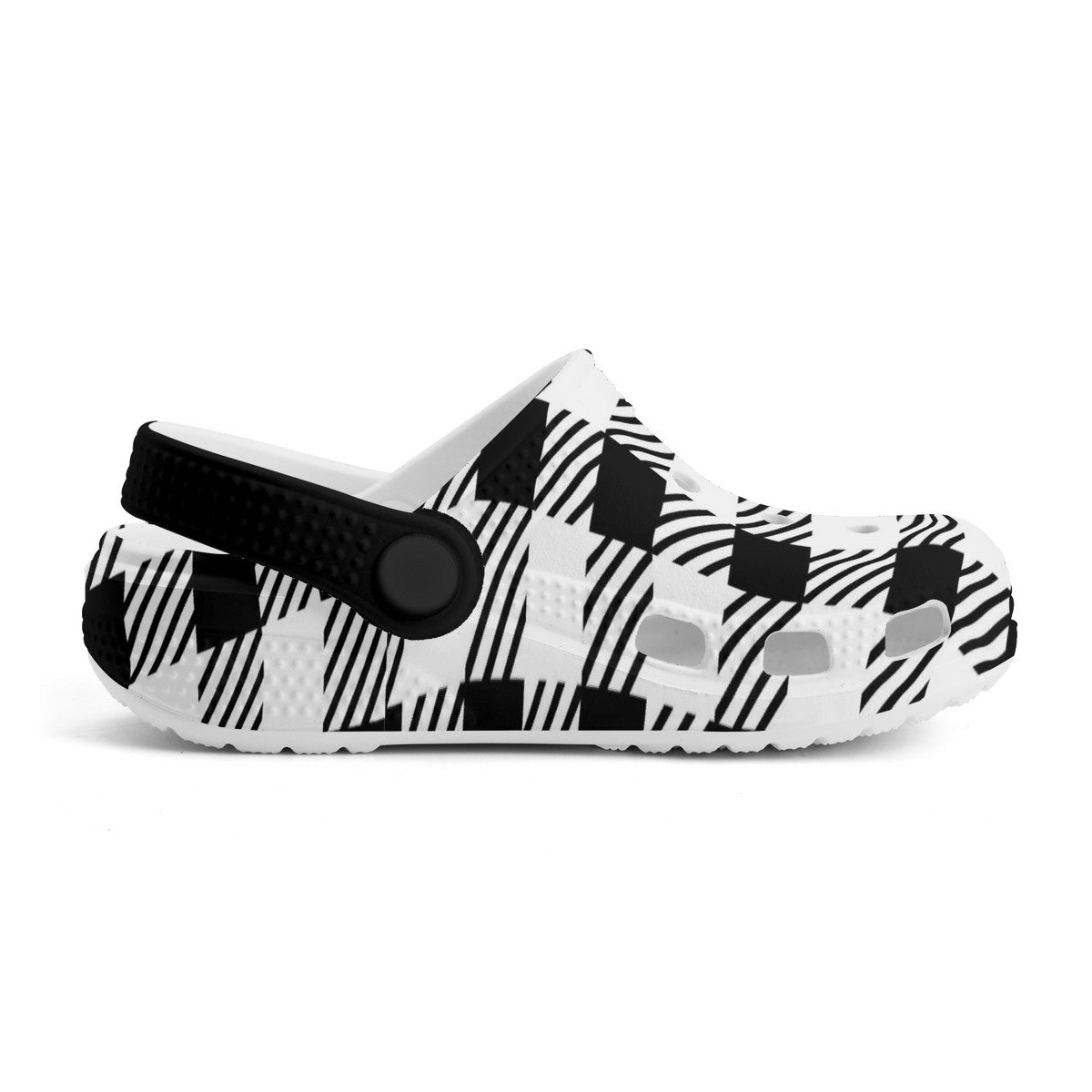 Kid's Black and White Pattern Casual Clogs