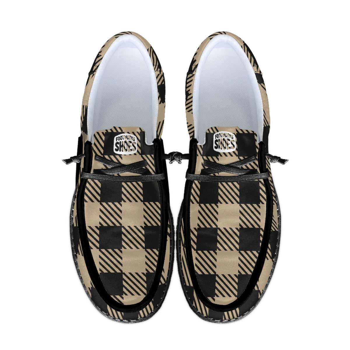 Unisex Tan Brown Plaid Canvas Loafers