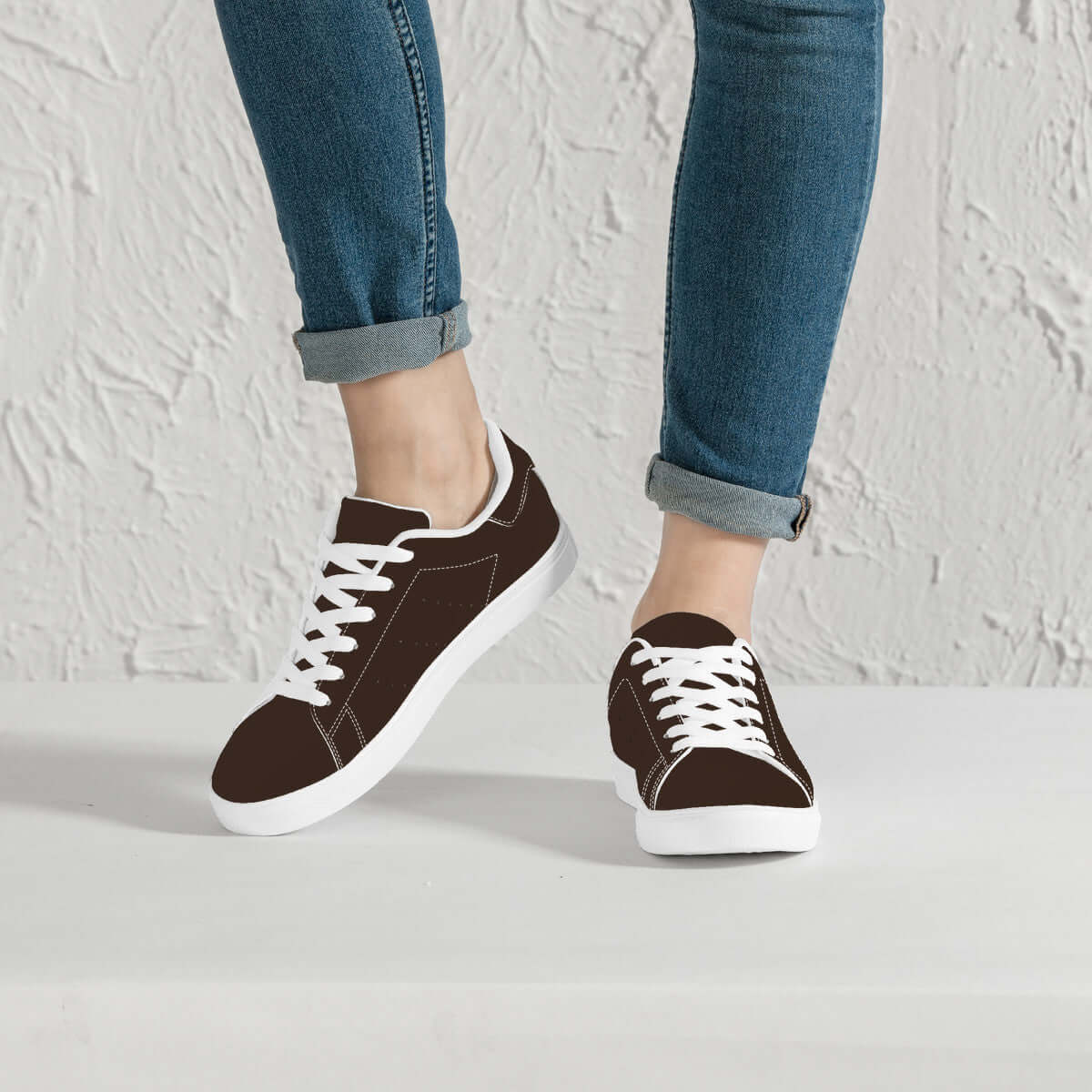 Brown Low-Top Synthetic Leather Sneakers